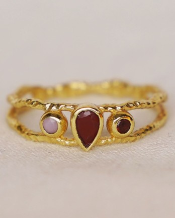 HH - Ring size 54 pink opal + r. jasper + garnet pear g. pl. HH - Ring size 54 pink opal + r. jasper + garnet pear g. pl.