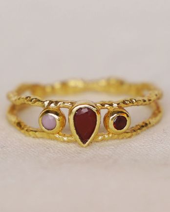 HH - Ring size 56 pink opal + r. jasper + garnet pear g. pl.
