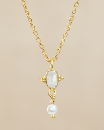I - Collier Beryl 3x5mm moonstone with pearls g.pl.