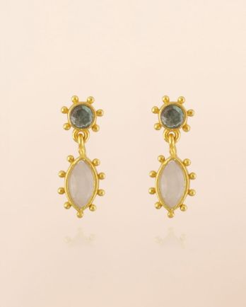 I - Earring stud Corvus peach moonst. 2,5x5mm marquise g.pl