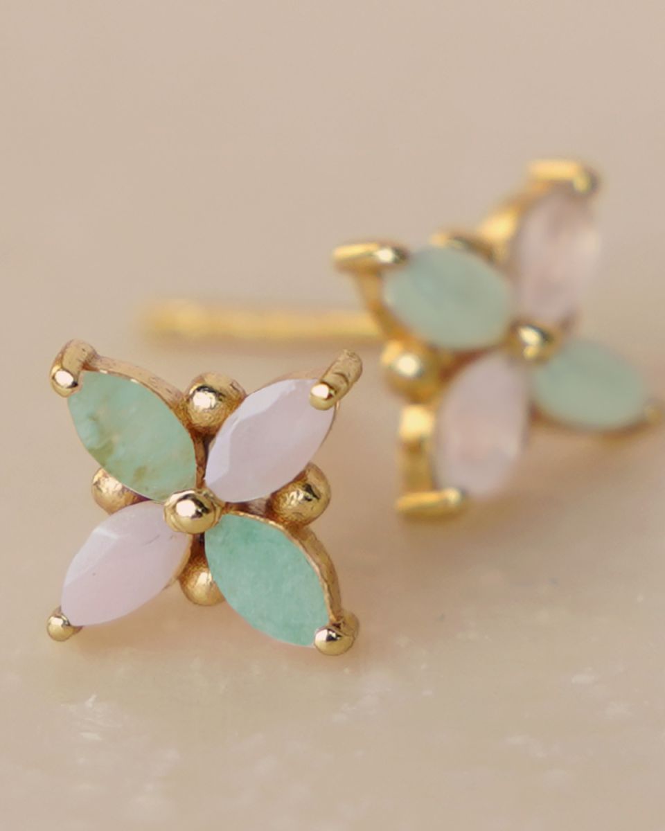 i earring stud pink opal amazonite flower