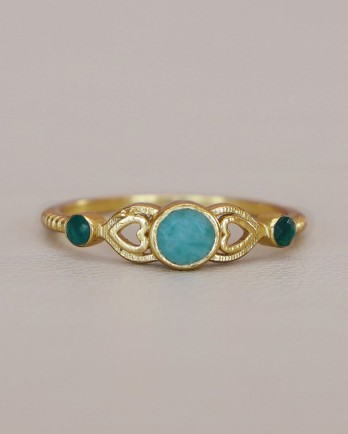 I - Ring Adorle size 52 amazonite+gr. agate hearts g.pl