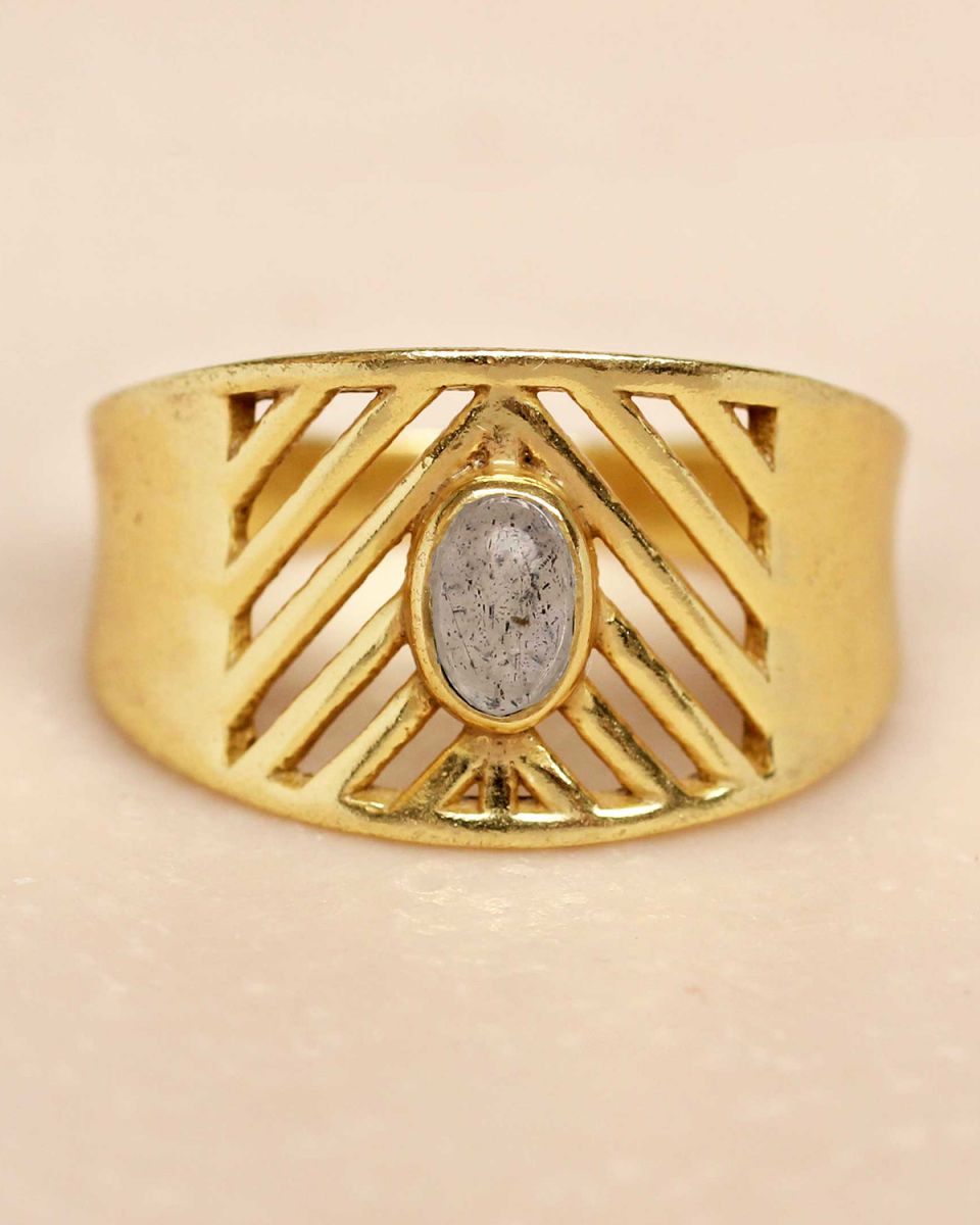 i ring size 54 labradorite oval stone open lines gold plat