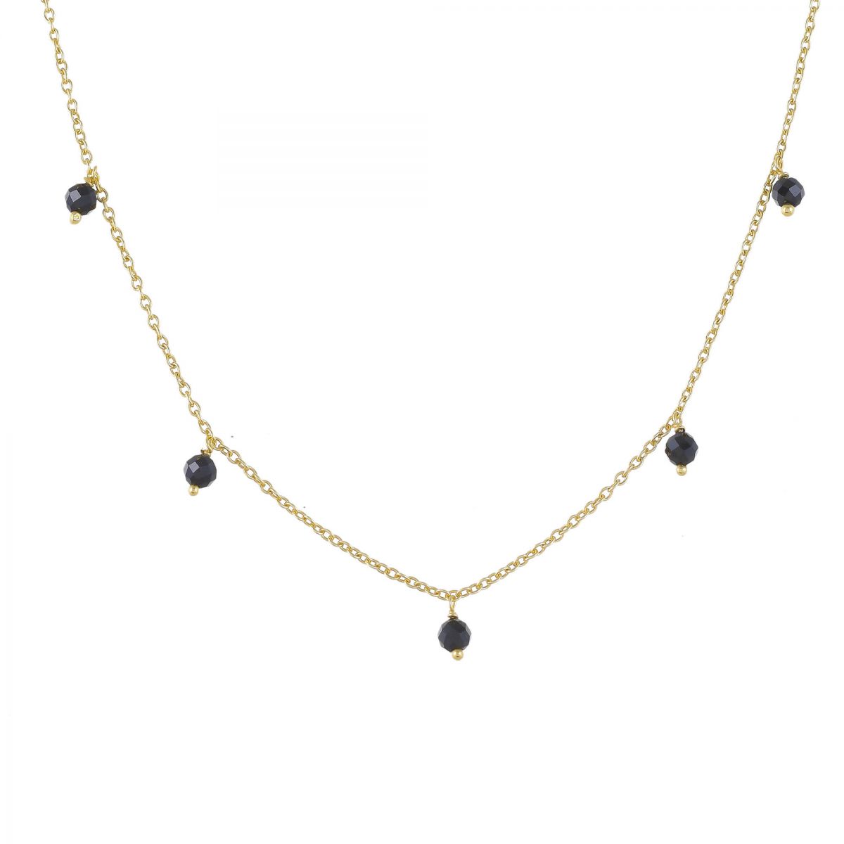 k collier 3mm black agate beads 45cm gold plated