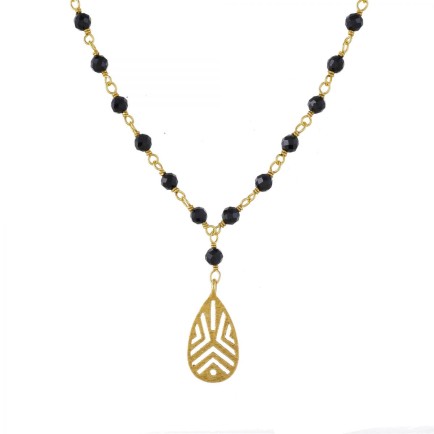 K-collier black agate beads with handcraft drop gold plated