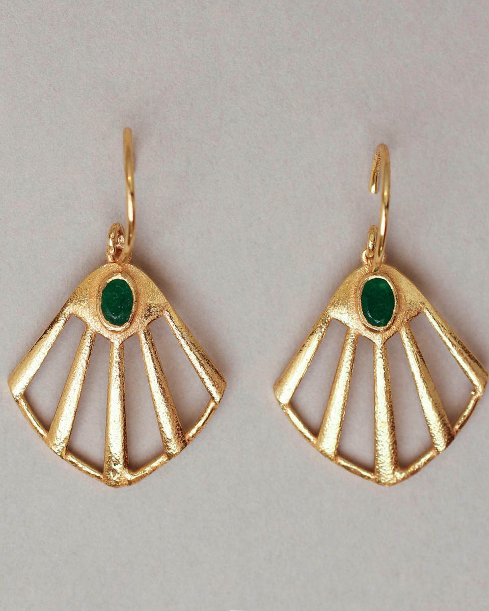 l earring flabellate gem filigree green zed gold plated