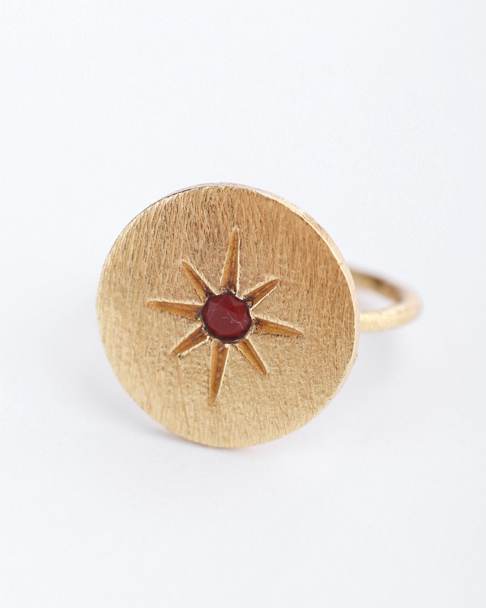 k ring size 52 star round red jasper gold plated
