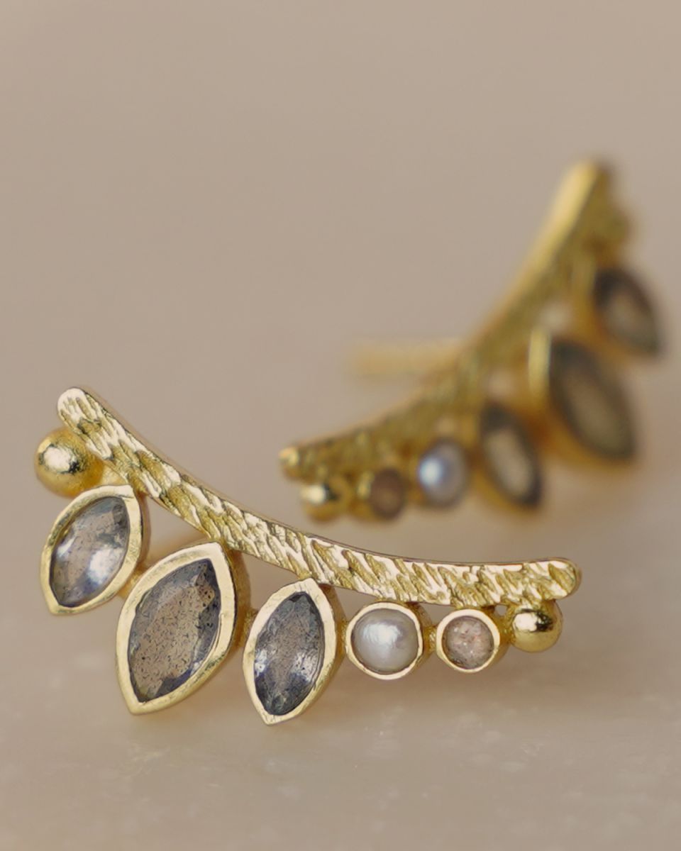 kk earring stud labradorite pearl royal gold plated