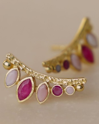 KK - Earring stud ruby + pink opal royal gold plated