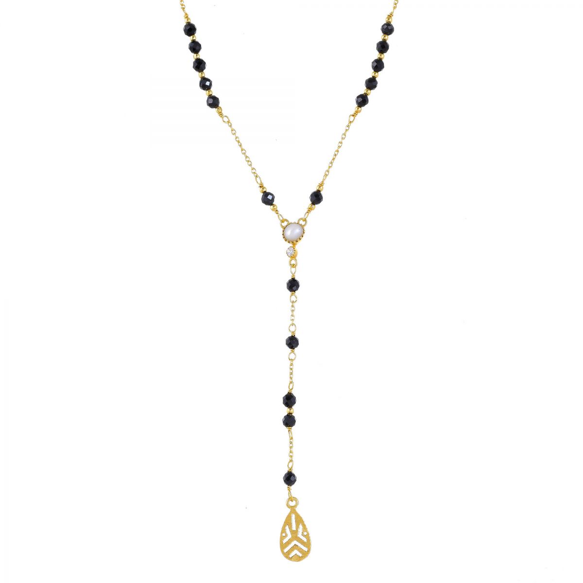 mcollier black agate beads with handcraft drop gold plated