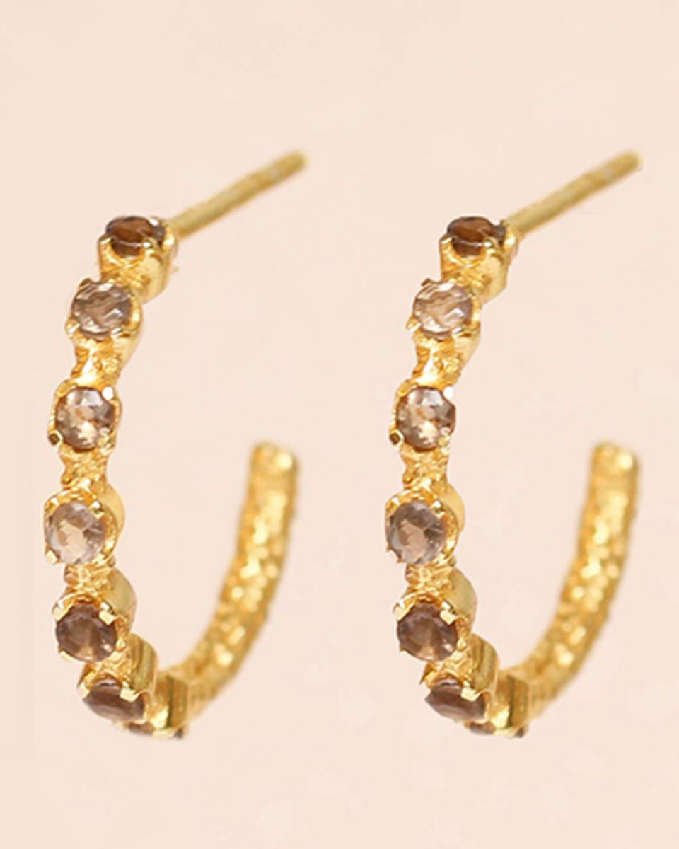 l earring full of smokey quartz gold plated