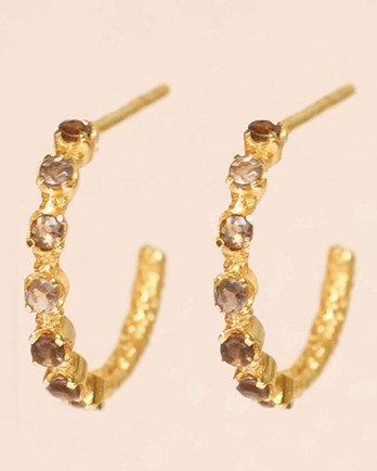 L- earring full of  smokey quartz gold plated