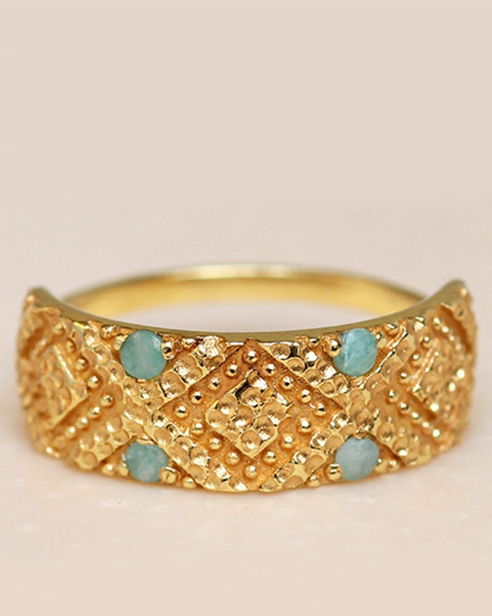 m ring size 52 luxury amazonite gold plated