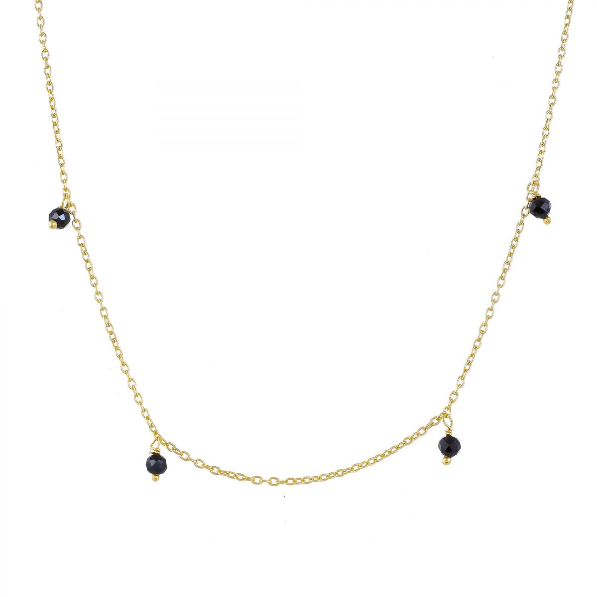 mcollier 3mm black agate beads 90cm gold plated