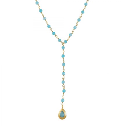 N - collier amazonite beads with drop gold plated