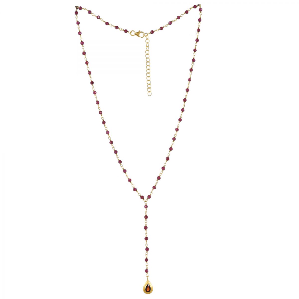 n collier garnet beads with drop gold plated