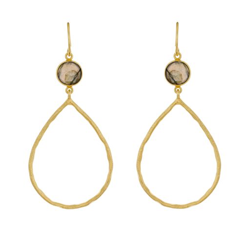 n earring hammered drop 8mm labradorite gold plated