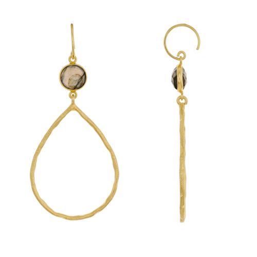 n earring hammered drop 8mm labradorite gold plated