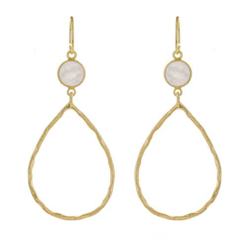 n earring hammered drop 8mm moonstone gold plated