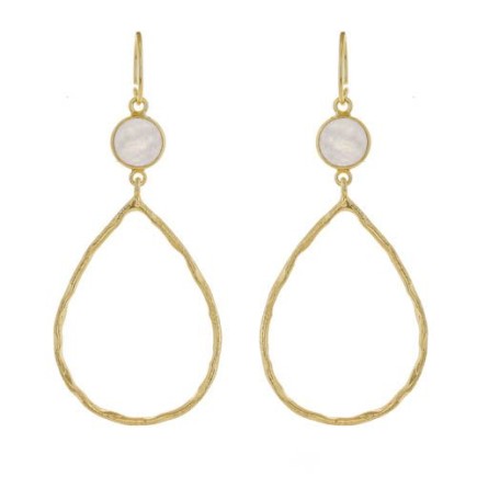 N - earring hammered drop + 8mm moonstone gold plated