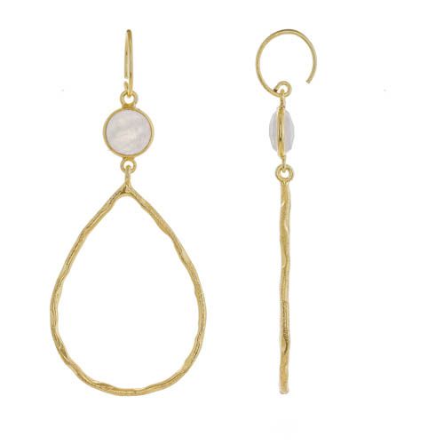 n earring hammered drop 8mm moonstone gold plated