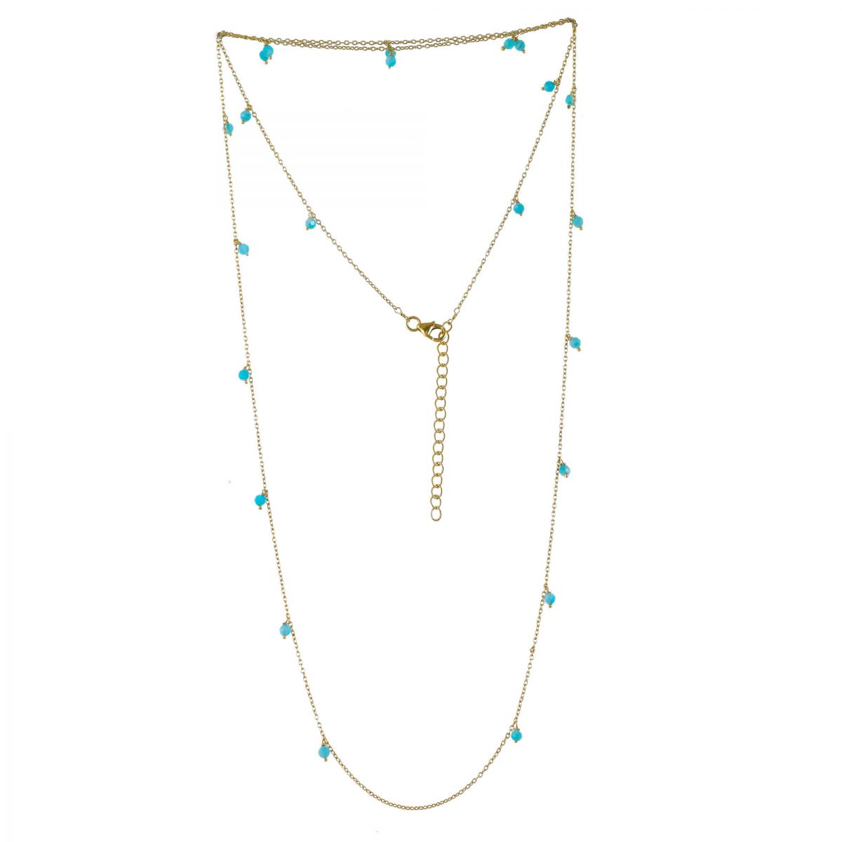 p collier 90cm aqua beads gold plated