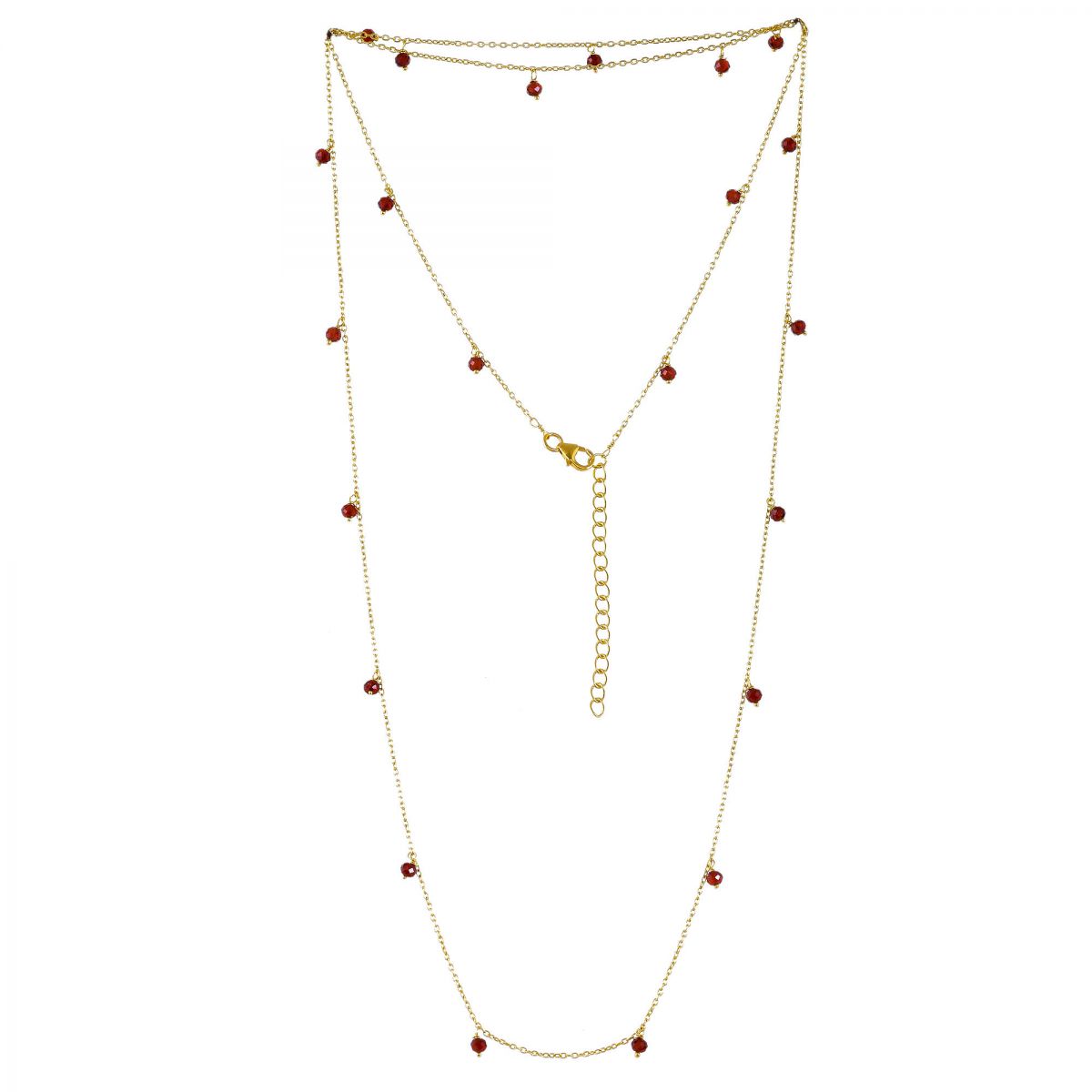 p collier 90cm garnet beads gold plated