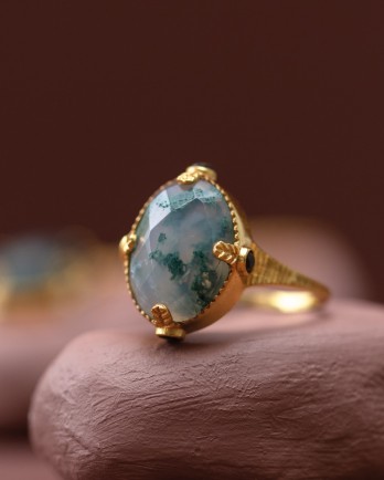O - Ring Hadza size 58 moss agate 10x14mm oval g.pl