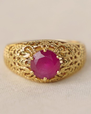 Q - Ring size 50 signet ruby round deluxe g. pl.