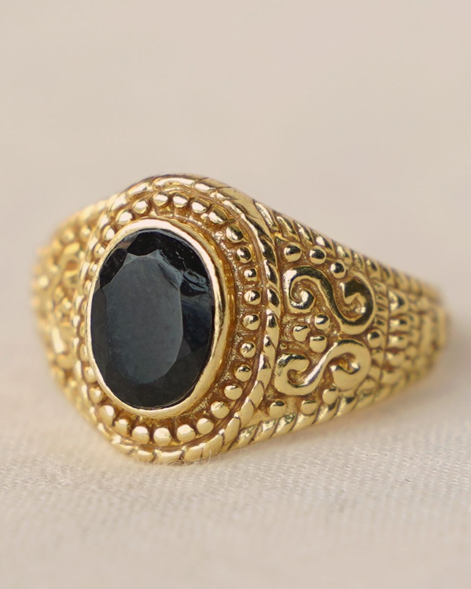 r ring size 52 signet oval deluxe black agate g pl