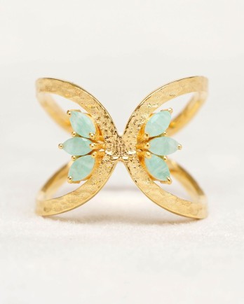 Ring size 52 amazonite 2x4mm butterfly wings gem gold plated