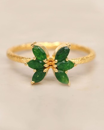 Ring size 52 dark green zed 2x4mm butterfly gem gold plated