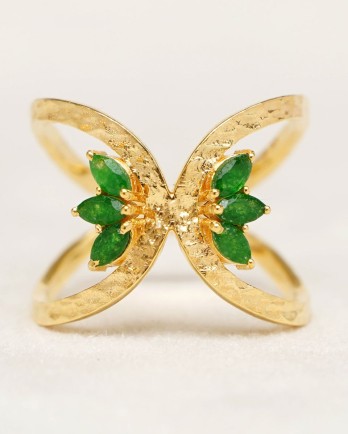 Ring size 52 dark green zed 2x4mm butterfly wings gem gold p
