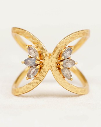 Ring size 52 labradorite 2x4mm butterfly wings gem gold plat