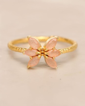 Ring size 52 peach moonstone 2x4mm butterfly gem gold plated