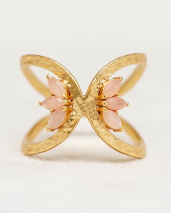 Ring size 52 peach moonstone 2x4mm butterfly wings gem gold