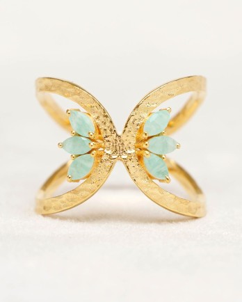 Ring size 54 amazonite 2x4mm butterfly wings gem gold plated