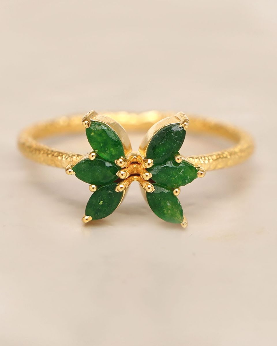 ring size 54 dark green zed 2x4mm butterfly gem gold plated
