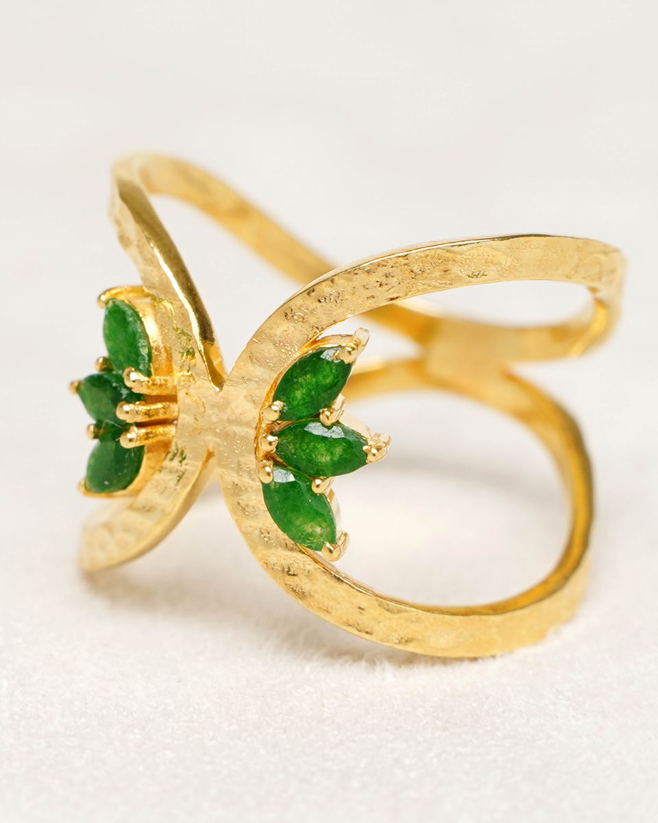 ring size 54 dark green zed 2x4mm butterfly wings gem gold p