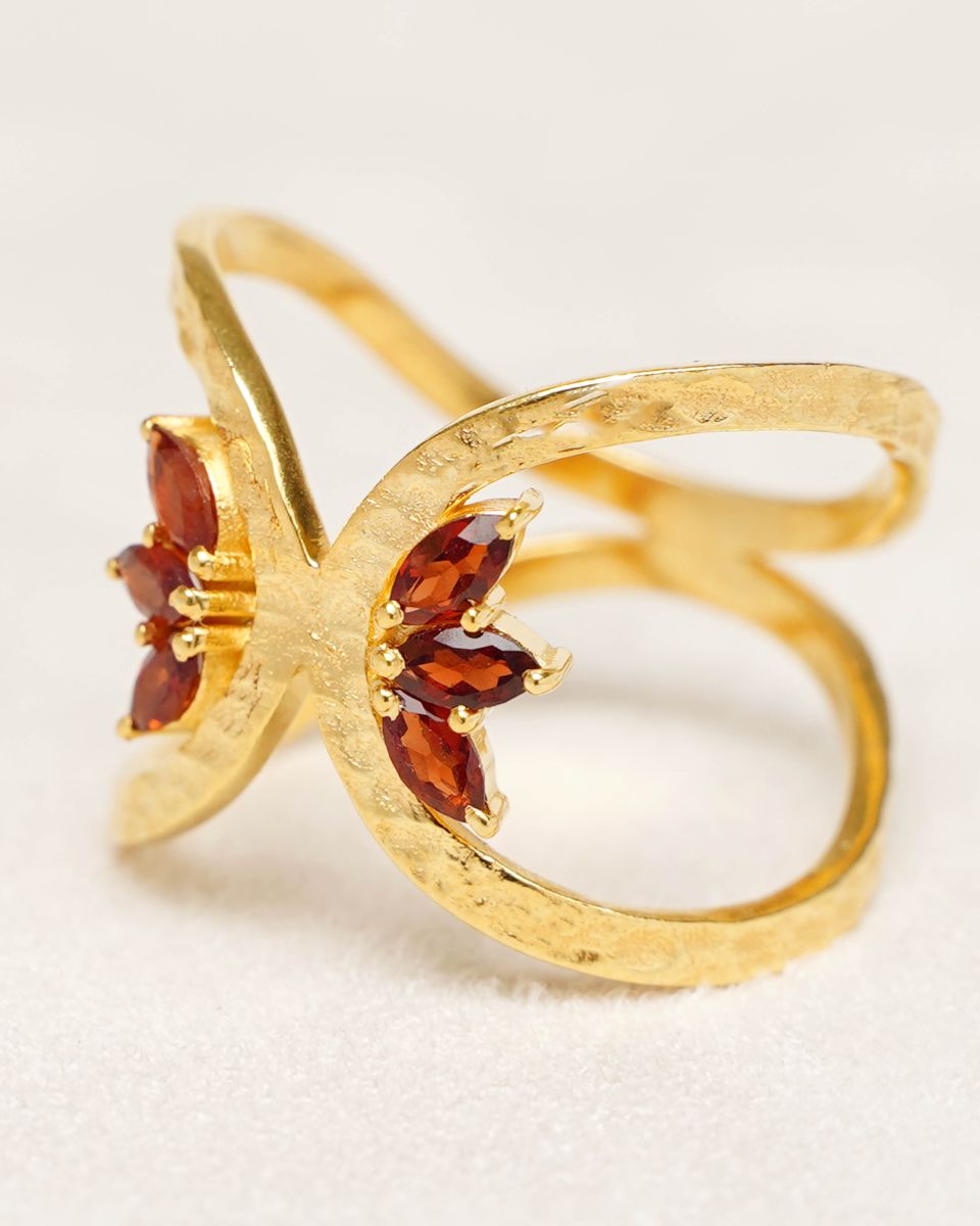 ring size 54 garnet 2x4mm butterfly wings gem gold plated