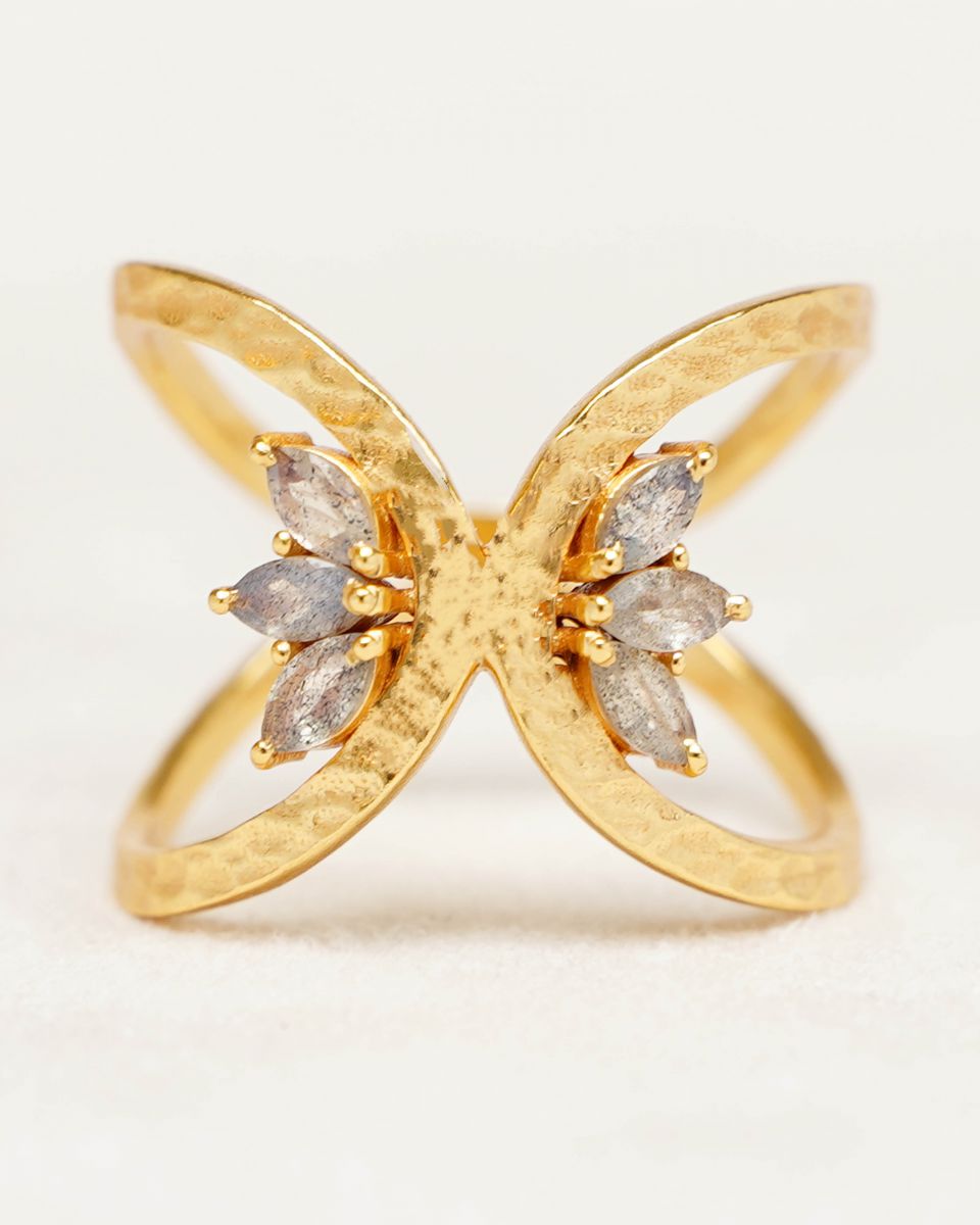 ring size 54 labradorite 2x4mm butterfly wings gem gold plat