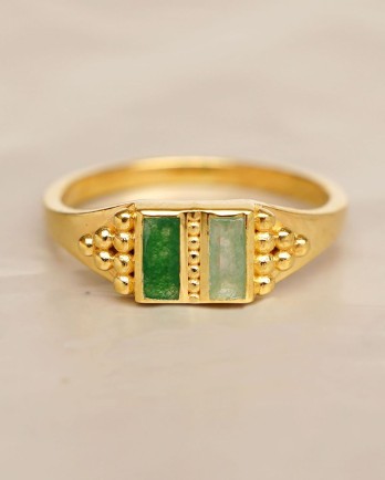 Ring size 56 nefrite + green zed 2x5mm double bar with dots