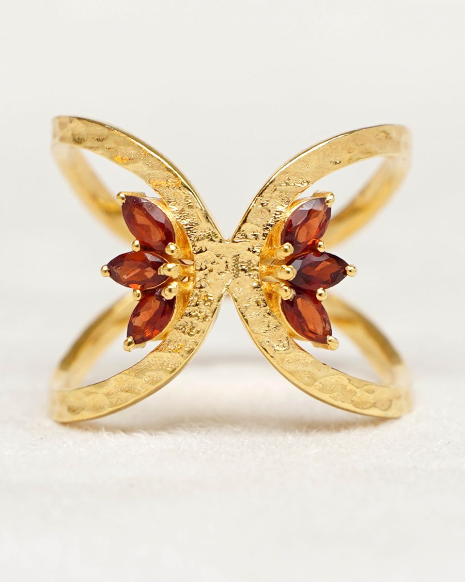 mring size 58 garnet 2x4mm butterfly wings gem gold plated